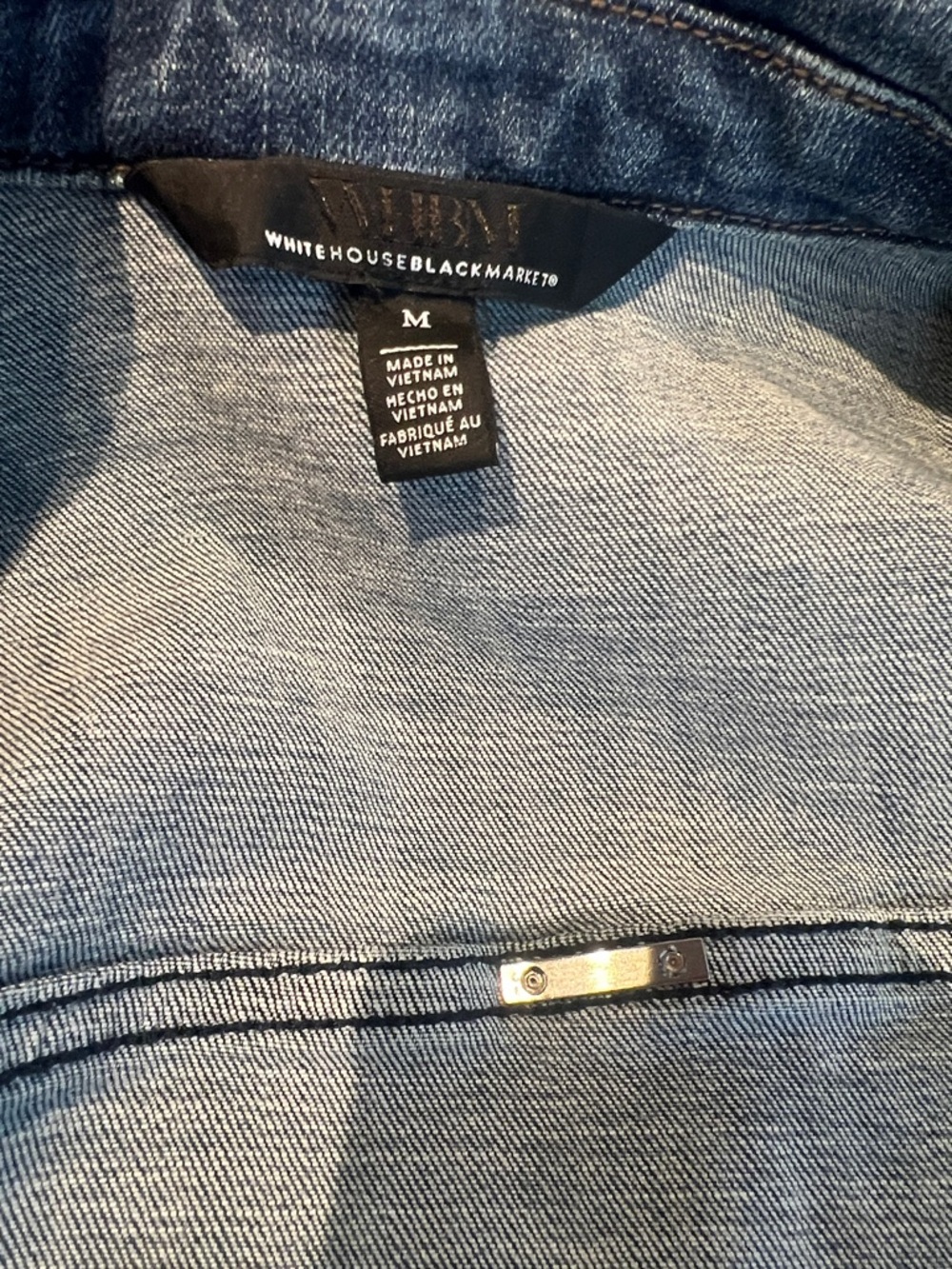 White House Black Market Distressed Blue Denim slightly fitted Jacket - Picture 2 of 8